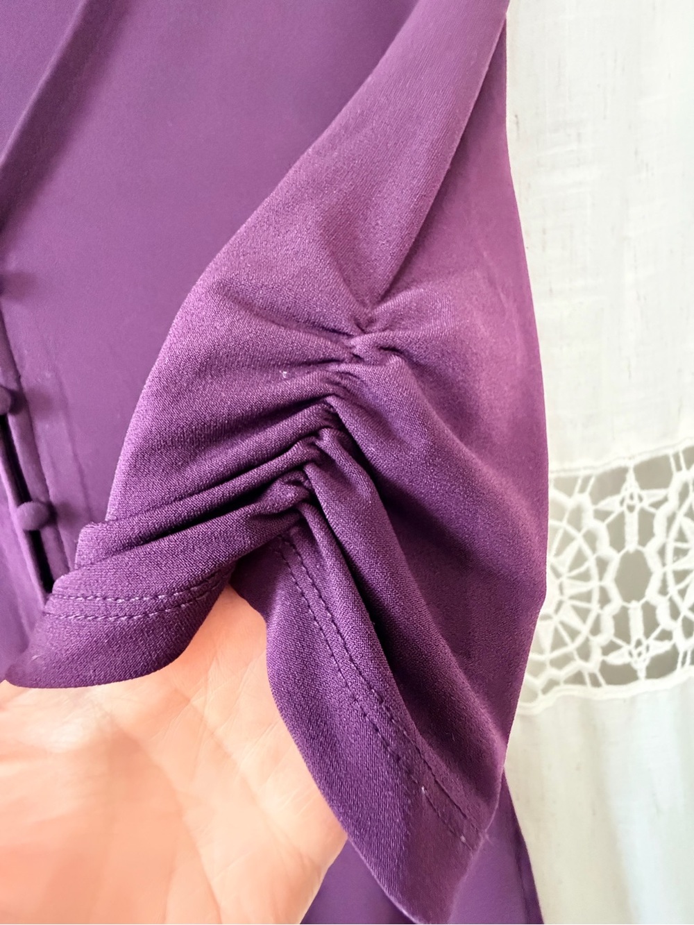 V-Neck Button Front Blouse in Deep Plum - Picture 5 of 6